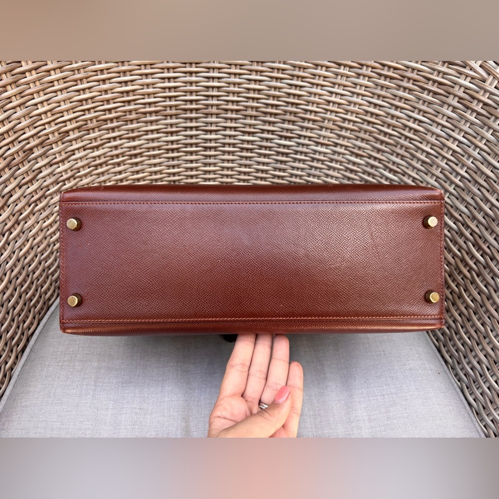 Authentic HERMES KELLY 32 gold brown courchevel leather bag - Picture 5 of 15